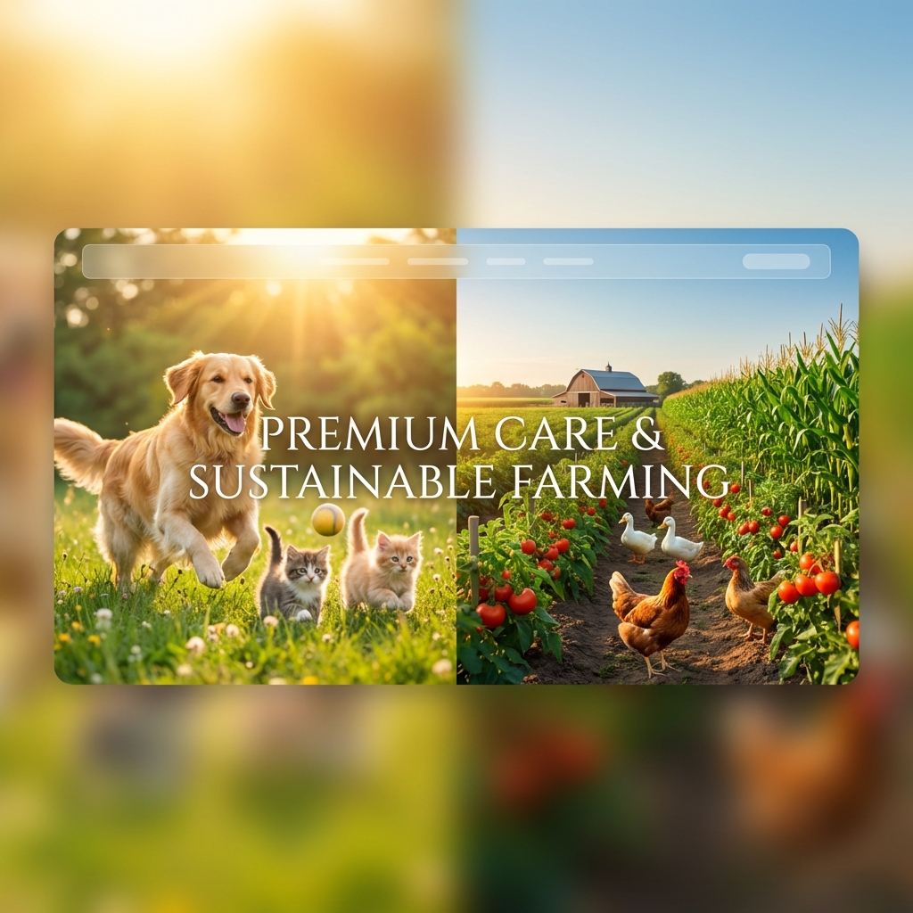 Split screen: Happy pets and professional farming